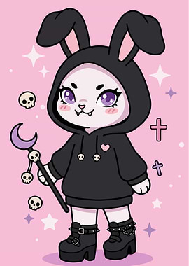 Gothic Bunny Witch with Staff