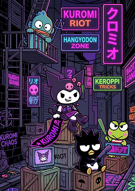 Sanrio Characters in Neon Alley