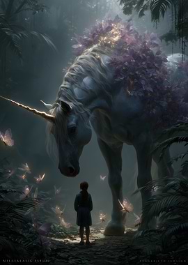 Enchanted Unicorn Encounter in a Mystical Forest