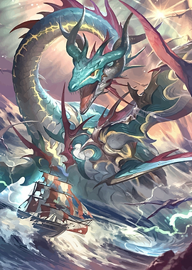 Dragon attacking a sailing ship