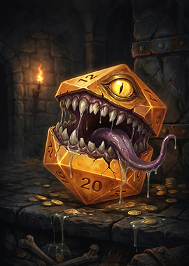 Monster D20 Dice in Dungeon