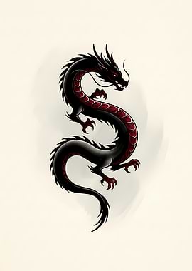 Black and Red Dragon Illustration