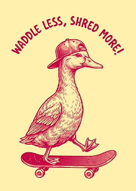 Skateboarding Duck with Hat