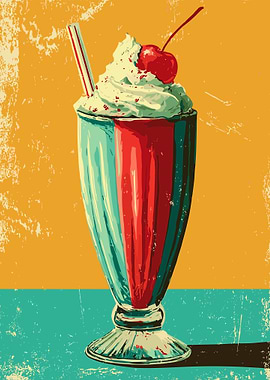 Retro Milkshake Illustration Wall Art Poster – Vintage Diner Style