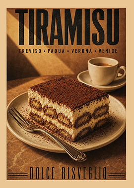 Vintage Retro Italian Dessert Tiramisù and Coffee Poster