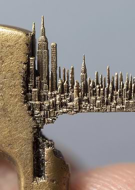 Miniature Golden Cityscape on a Key