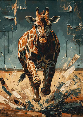 Orange Teal Running Giraffe Collage