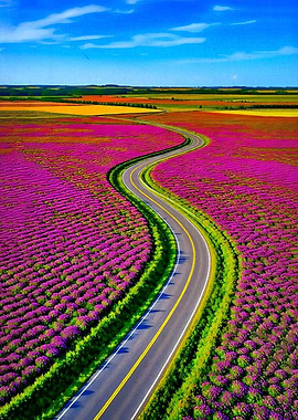 Winding Road Through Lavender Fields