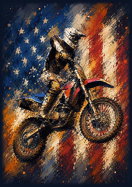 Motocross Rider with American Flag