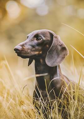 Dachshund in tall grass