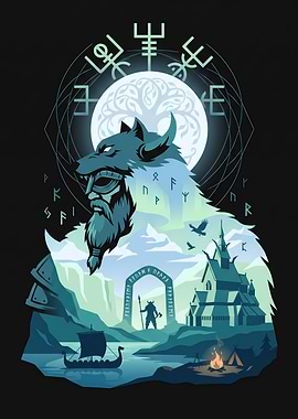 Viking Wolf Warrior Landscape