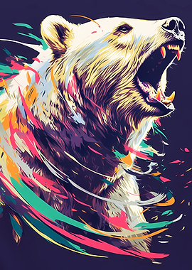 Aggressive Bear with Colorful Splashes