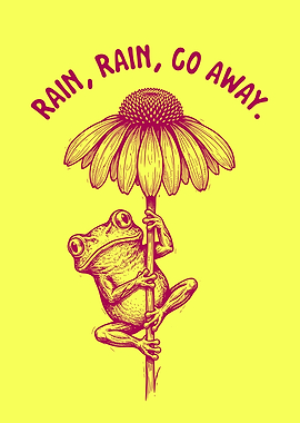 Frog holding flower as umbrella
