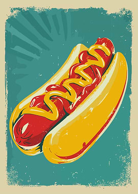 Retro Hot Dog Poster Vintage Diner Food Wall Art Kitchen Decor Print