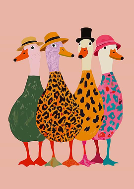 Four Fashionable Ducks in Hats