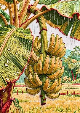 Embroidery of Bananas in the Rain