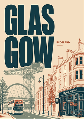 Glasgow Scotland Travel Poster – Retro Urban City Wall Art