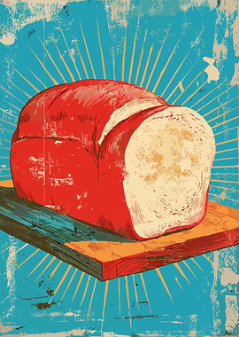 Vintage Bread Sunburst Poster – Retro Rustic Loaf Wall Art Illustration Print