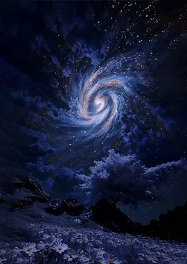 Cosmic Swirl Over Daisy Field