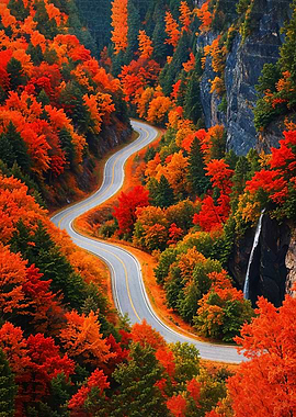 Winding Road Through Autumn Forest