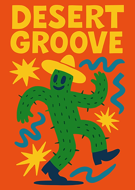 Dancing Cactus in Sombrero Desert Groove Pop Art Poster Wall Art
