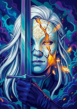 Elf Warrior with Cracked Mask and Sword