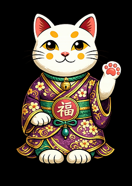 Maneki-neko Cat in Kimono