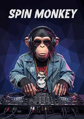 DJ Monkey with Headphones and Sunglasses