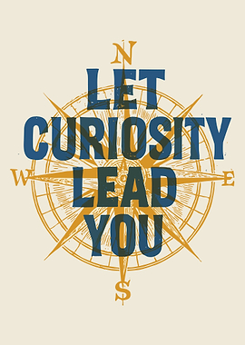 Vintage Compass Rose Inspirational Wall Art Poster – Let Curiosity Lead You Retro Typography