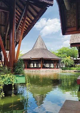 Tropical Place with Pond and Blue Sky