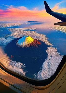 Airplane View of Mount Fuji at Sunset