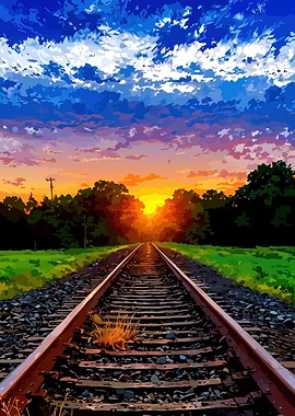 Train Tracks at Sunset