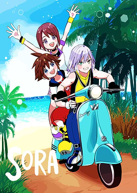 Kingdom Hearts Characters on a Scooter