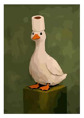 Goose wearing a toilet paper hat