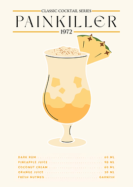 Painkiller Cocktail Poster – Classic Cocktail Minimalist Wall Art (1972 Edition)