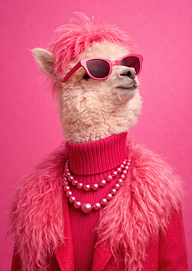 Stylish Alpaca in Pink - Chic Pink High-Fashion Portrait