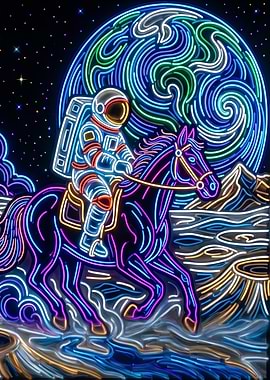 Astronaut Riding a Horse in Space