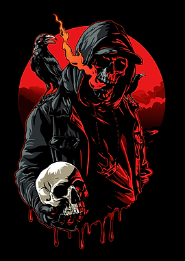 Grim Reaper with Skull and Ravens