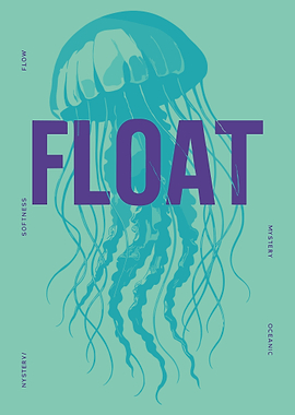 FLOAT Jellyfish Typography Poster – Teal Ocean Aesthetic Wall Art Print