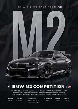 A dark black BMW M2 Competition Poster