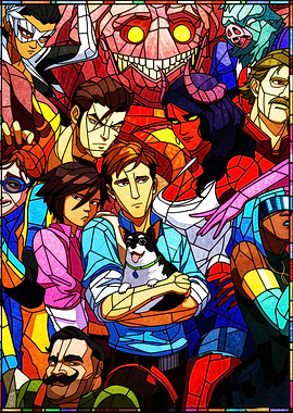 Stained Glass Style Superhero Ensemble Dispatch