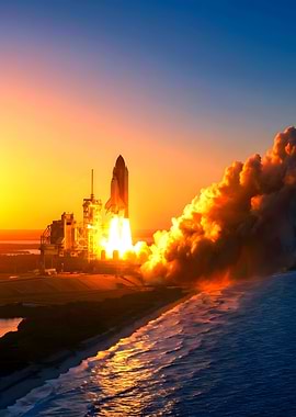 Space Shuttle Launch at Sunset on Cape Canaveral