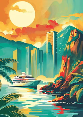 Tropical Cruise Ship Cityscape
