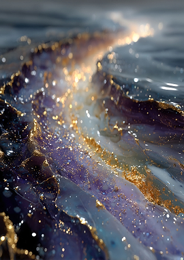 Abstract Cosmic Wave with Gold Glitter