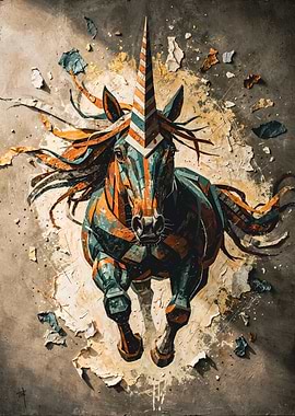 Orange Teal Charging Unicorn Collage