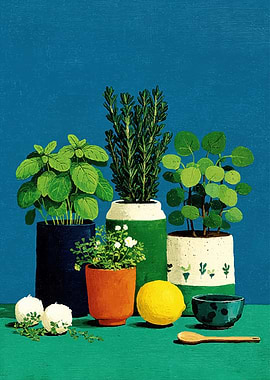 Herbs and Produce Still Life