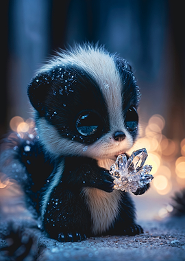 Cute Baby Skunk Holding Crystal Cluster