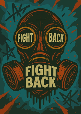 Fight Back Gas Mask Vintage Poster Wall Art Distressed Apocalypse Illustration
