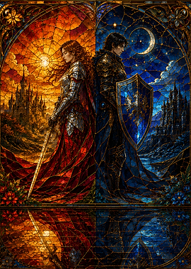 Stained Glass Knights of Day and Night