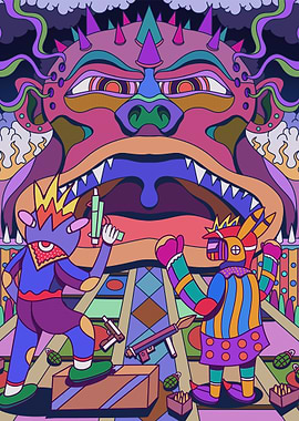 Psychedelic Creatures in a Surreal Battle